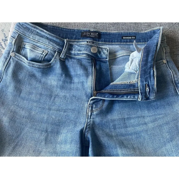 Judy Blue Jeans Womens 7 /28 Blue Boyfriend Fit High Rise Distressed Whiskered - Picture 4 of 6